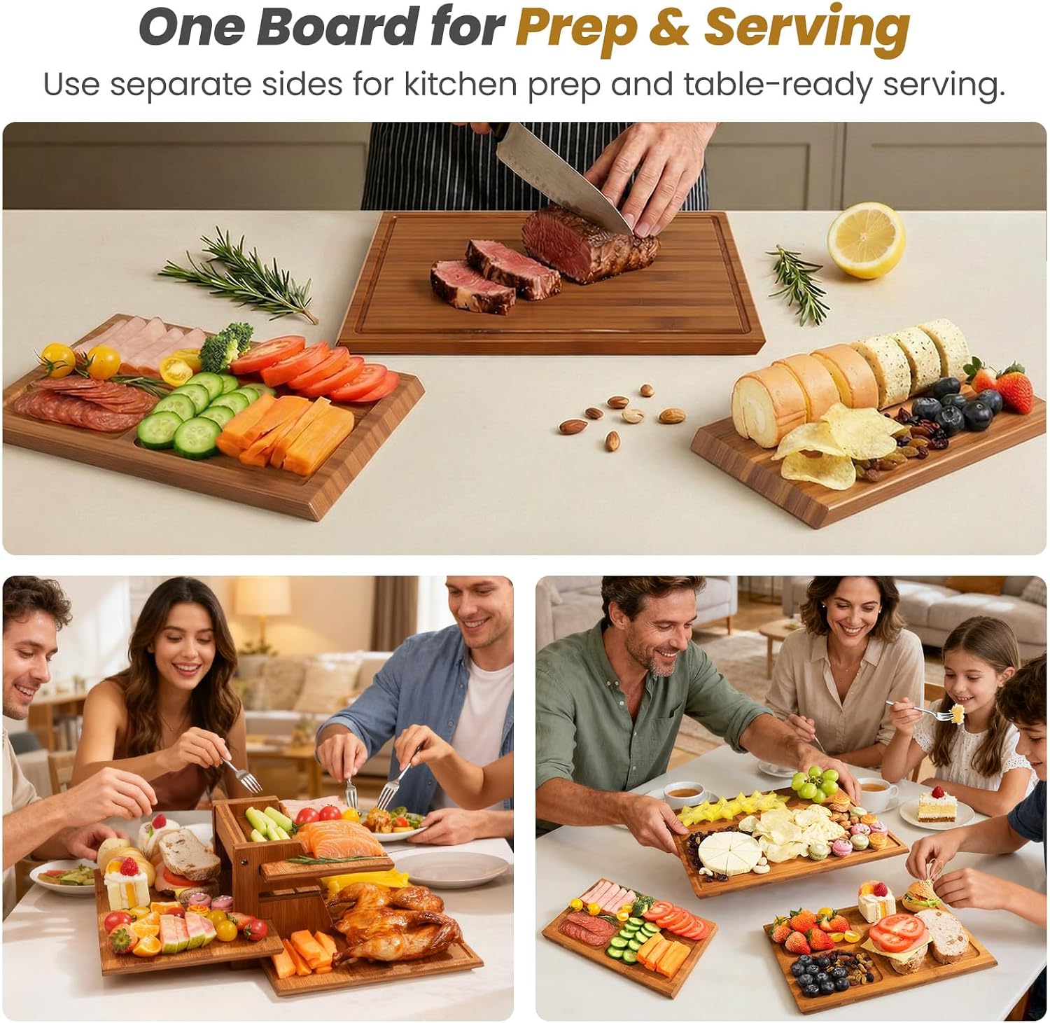 Meal Prep For Cutting - مجموعة ألواح تقطيع من الخيزران مع