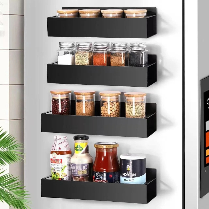 Spice Jar Labels - حامل توابل مغناطيسي أسود للثلاجة (عبوة