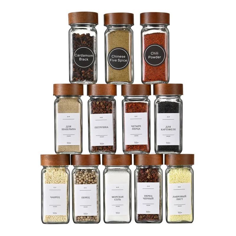 مجموعة أوعية توابل مربعة بغطاء - مراجعة Spice Jar Labels وسعره
