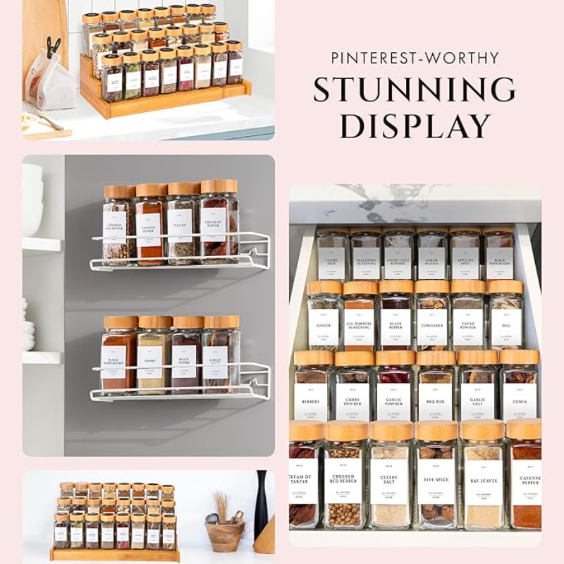 مجموعة أوعية توابل مربعة بغطاء - مراجعة Spice Jar Labels وسعره