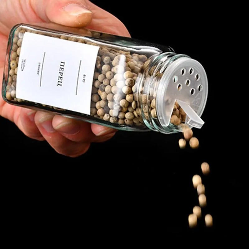 مجموعة أوعية توابل مربعة بغطاء - مراجعة Spice Jar Labels وسعره