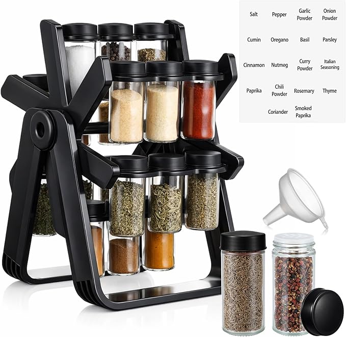 منظم توابل دوار على شكل عجلة ف - مراجعة Spice Jar Labels وسعره