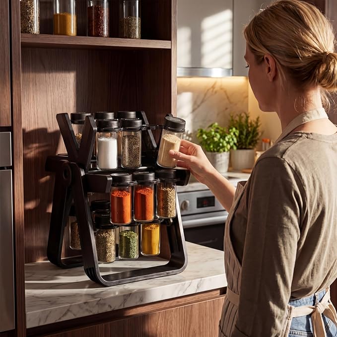 منظم توابل دوار على شكل عجلة ف - مراجعة Spice Jar Labels وسعره